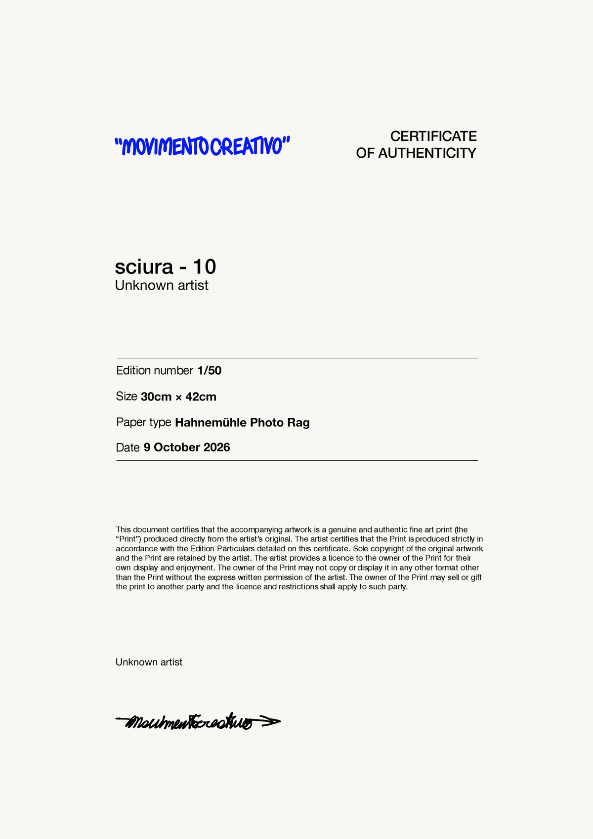 sciura - 10 — Certificate of Authenticity