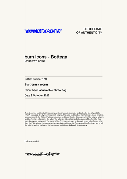 burn Icons - Bottega — Certificate of Authenticity